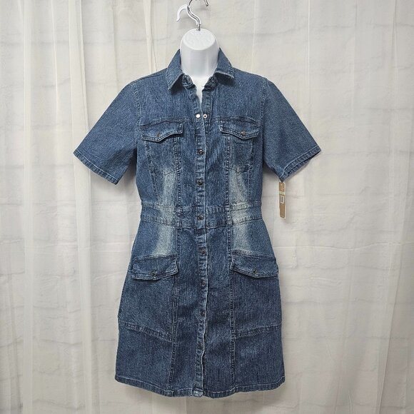 Hope & Harlow Shirt Dress Blue Denim Grunge Casual 8 NWT - Picture 9 of 9